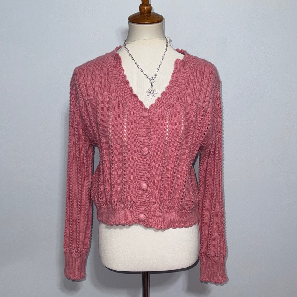 Listicle Dusty Rose V-Neck Button Knit Cardigan